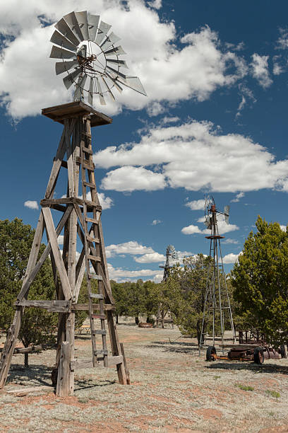 Windmills near Pietown, New Mexico. stock photo