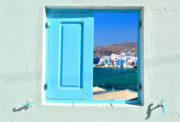 Window into beauty of Greece stock photo