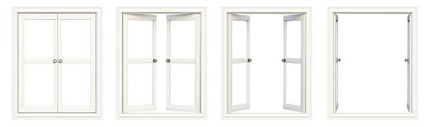 Windows XXL Windows on white background. 3D rendering window frame stock pictures, royalty-free photos & images
