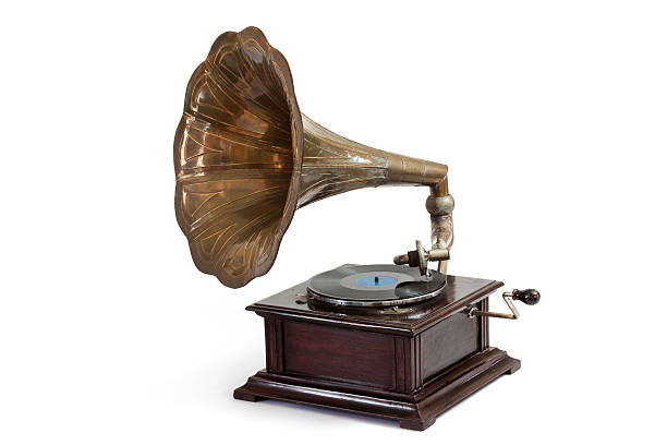 Wind-up Gramophone Record Player stock photo