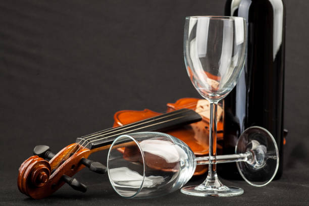 Wine and violin stock photo