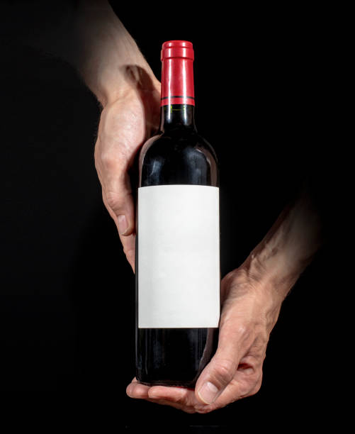wine bottle label mockup stock photo