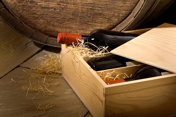 Wine Box in Cellar stock photo