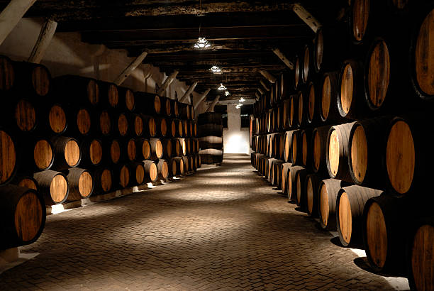 Wine cellar ( Port ) Port wine cellar, here the wine sleeps for 20,30,40 years to reach the exact point of maturity.Oporto - Portugal basement photos stock pictures, royalty-free photos & images