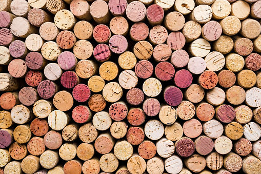 colorful wine corks photographed from above