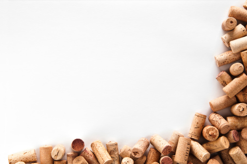 Wine corks frame, group of wine corks isolated on white background.