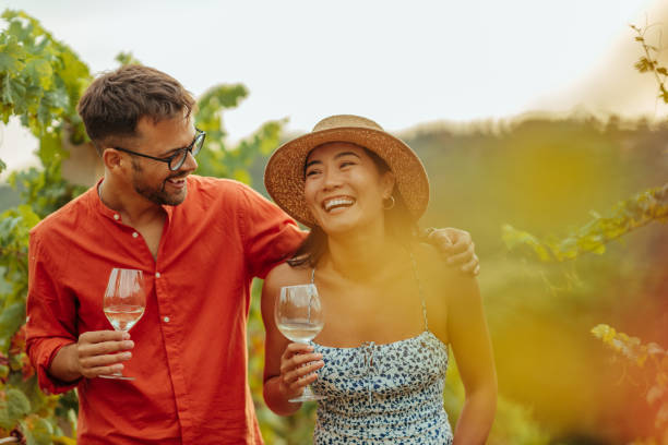 Wine date in vineyard stock photo