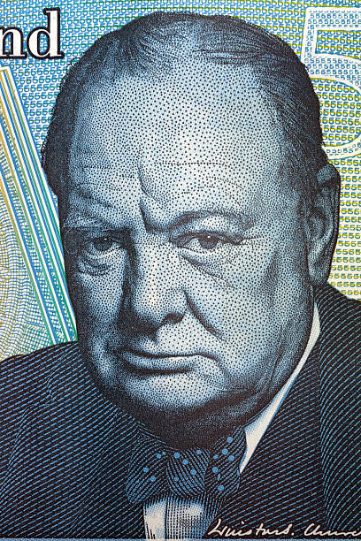 Winston Churchill portrait from British money stock photo