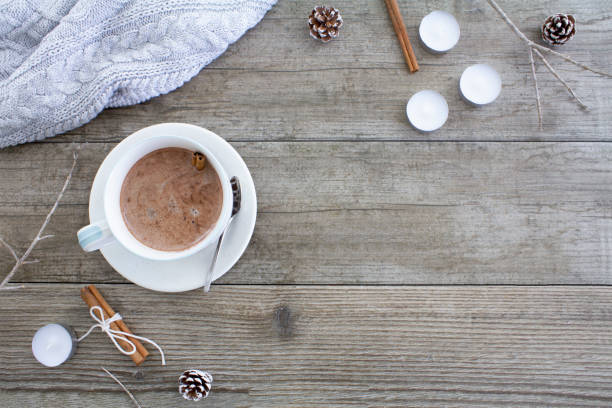 Winter background with hot chocolate stock photo