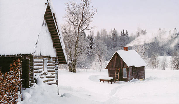 winter bath-house stock photo