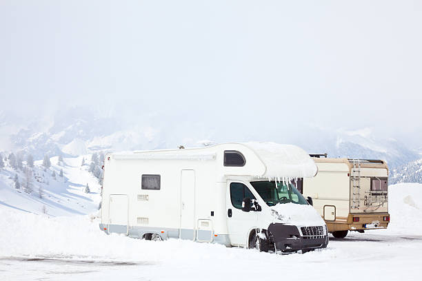 Winter camping stock photo