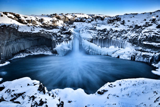 Winter Falls ,Aldeyjufoss,north  Iceland stock photo