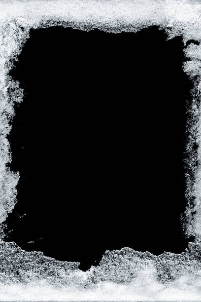 winter frame made by snow isolated on black background. - is bildbanksfoton och bilder