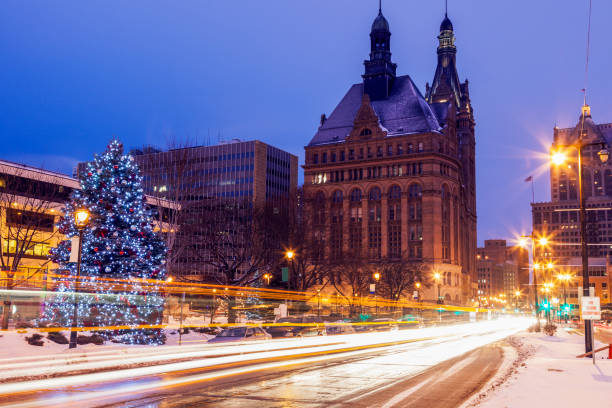 Winter in the center of Milwaukee stock photo