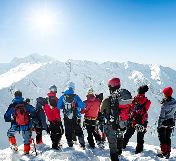 winter mountaineering stock photo
