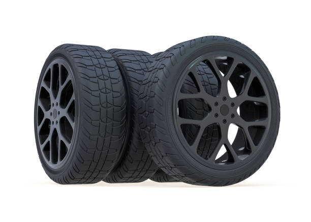 Winter set tires with hard protector. 3D stock photo