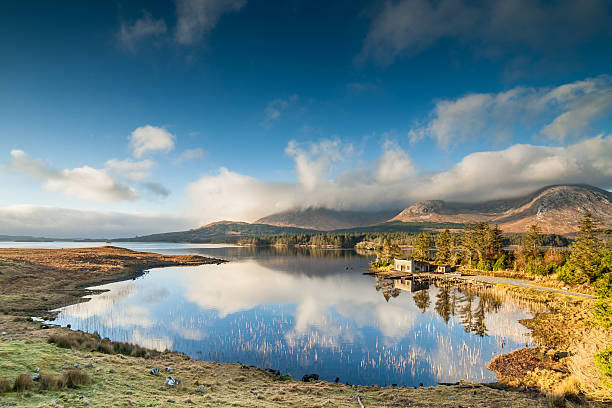 Winter Sunrise in Connemara, Ireland Winter Sunrise over a still lake in Connemara, in the West of Ireland.  connemara stock pictures, royalty-free photos & images