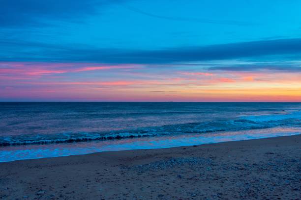 Winter Sunset on Ocean Beach stock photo