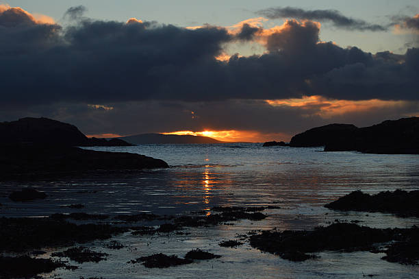 Winter sunset on Shetland Islands stock photo