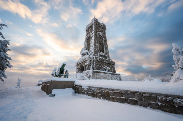 Winter view of the Shipka National Monument stock photo