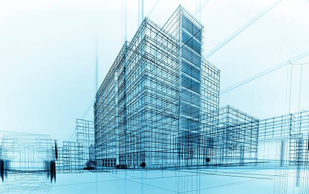 wireframe buildings stock photo