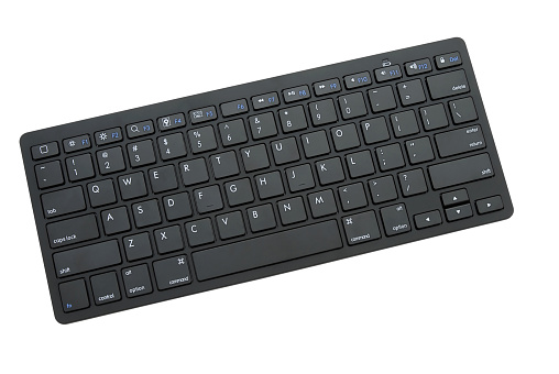 Bluetooth wireless computer keyboard shot from above, isolated on white with clipping path
