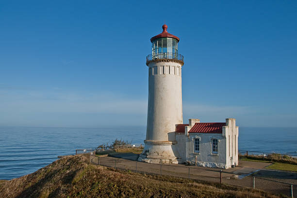 North Head Lighthouse Overlooking the Pacific Ocean With the advent of radar, GPS and other advanced navigation tools, lighthouses no longer need to perform the same function they once did; guiding ships to safety. Instead they have been preserved as historic monuments; reminding us of a time when shipping and sailing were more perilous activities. The North Head Lighthouse is located at Cape Disappointment State Park near Ilwaco, Washington State, USA. jeff goulden lighthouse stock pictures, royalty-free photos & images