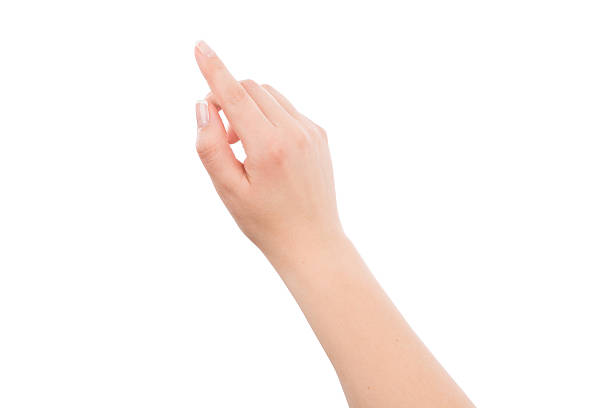 Woman hand touching or pointing to something stock photo