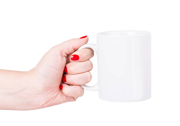 woman hand white mug stock photo