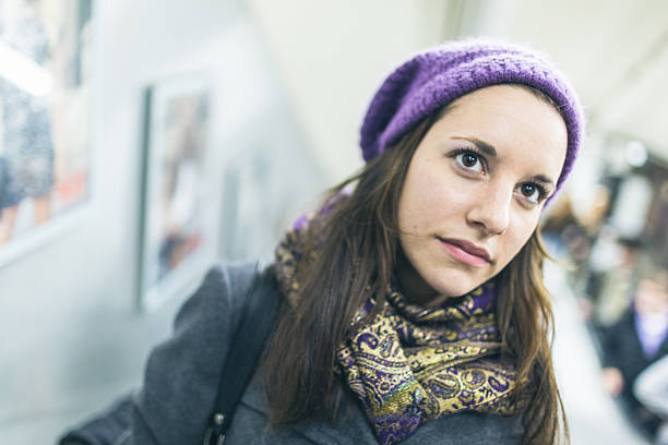 woman in london - subway snapshot stockfoto's en -beelden