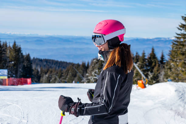 Woman on skiing stock photo