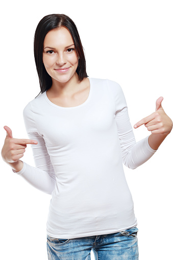 woman showing something stock photo