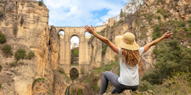 woman travel in Spain- Andalusia, city of Ronda stock photo