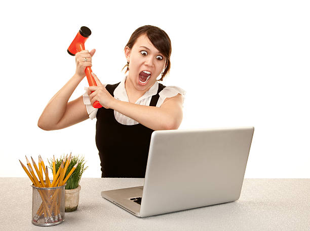 Woman with computer stock photo
