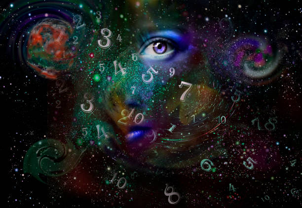 Woman's face, space and numerology Woman's face, space and numerology numerology stock pictures, royalty-free photos & images
