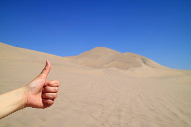 Woman's Hand Thumbing Up to the Amazing View of Huacachina desert in Ica region of Peru, South America Woman's Hand Thumbing Up to the Amazing View of Huacachina desert in Ica region of Peru, South America hot peruvian women stock pictures, royalty-free photos & images