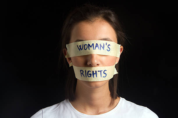 Woman's Rights Concept Woman's Rights Concept human mouth gag adhesive tape women stock pictures, royalty-free photos & images