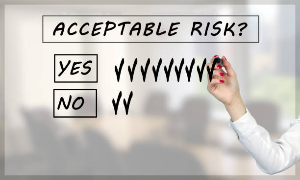 Women hand writing Acceptable Risk Yes or No with black marker on transparent screen stock photo