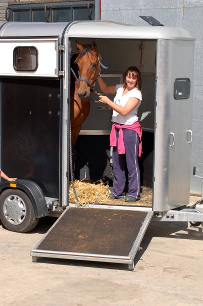 Women Horse and Trailer stock photo