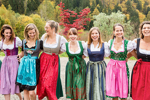 Women in traditional cloth having fun stock photo