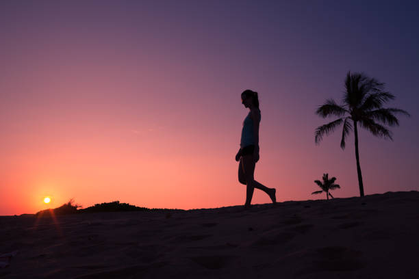 Sad Woman Silhouette Walking Alone At Sunset 圖畫 圖片和照片檔 Istock