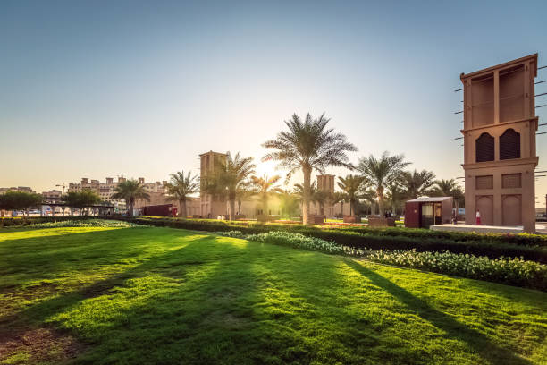 Wonderful evening view in Dammam park - City : Dammam, Saudi Arabia. Selective focused and background blurred. stock photo