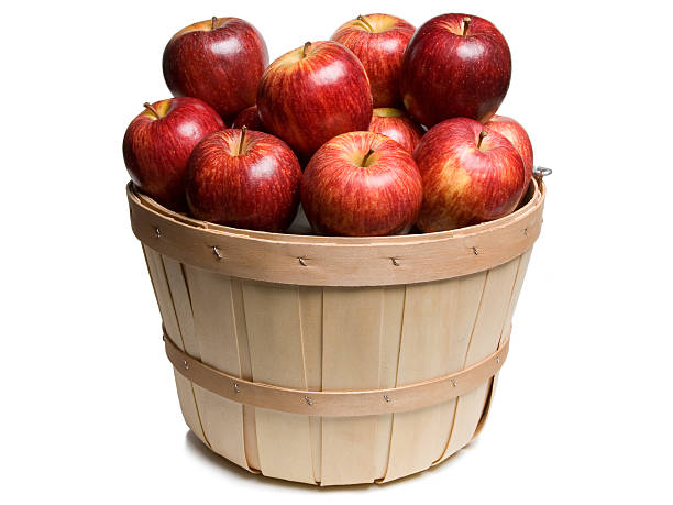 Wood basket with Red Apples stock photo