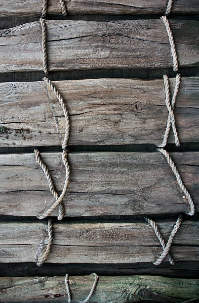 Wood Board tired with rope stock photo