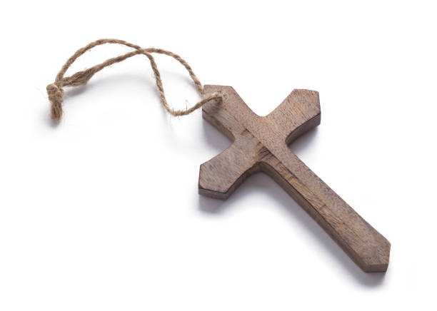 Wood Cross with Rope stock photo