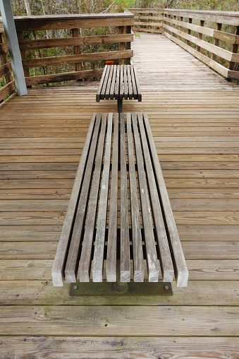 Wood Deck With Benches And Banisters Stock Photo Download Image