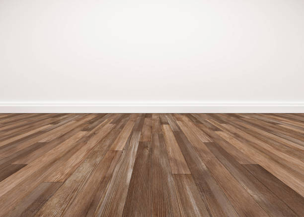 Wood floor and white wall, empty room for background Wood floor and white wall, empty room for background parquet floor stock pictures, royalty-free photos & images