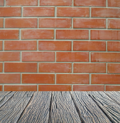 Wood Floor Brick Wall Empty Room Space For Text Stockfoto