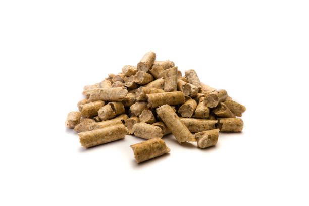 Wood pellets isolated on white background Wood pellets isolated on white background granule stock pictures, royalty-free photos & images