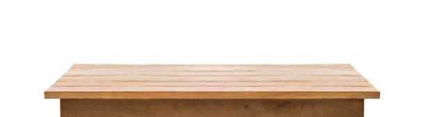 Wood table top on white background.clipping path stock photo